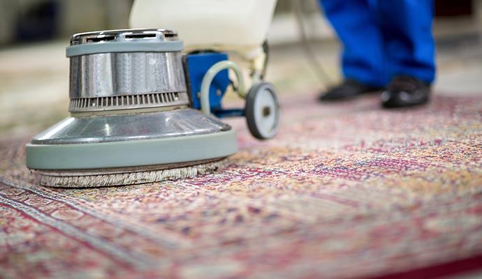 A carpet cleaning machine in action on a rug