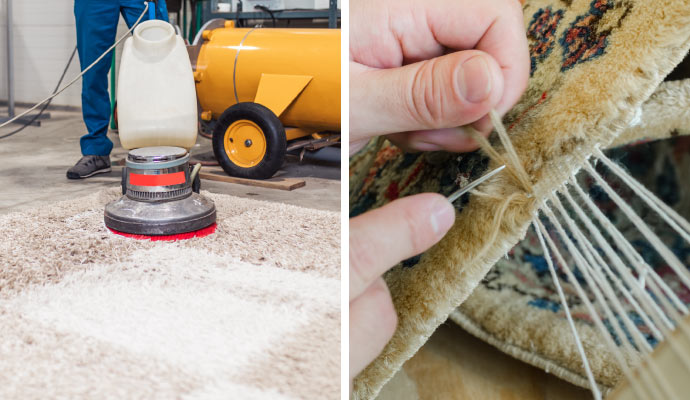 Collage of rug cleaning and repair