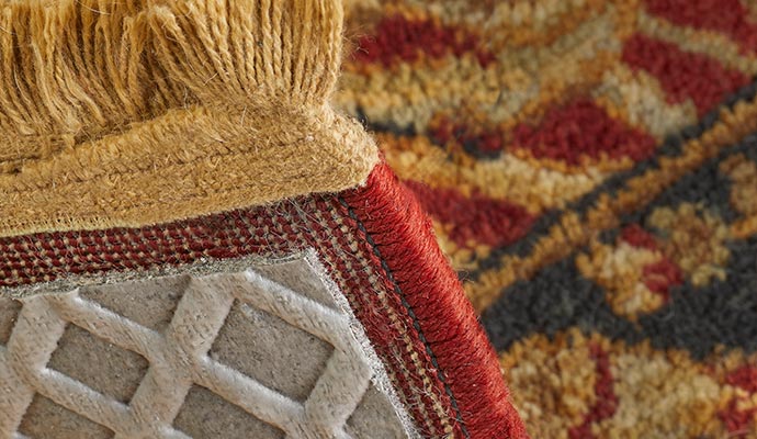 a padded rug folded to view the underside