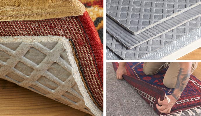 Collage of rug and rug pads.