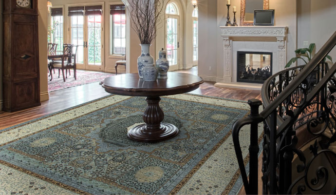 an oriental rug in a living room