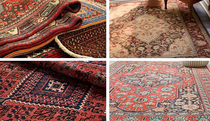 Collage of different types of rugs.