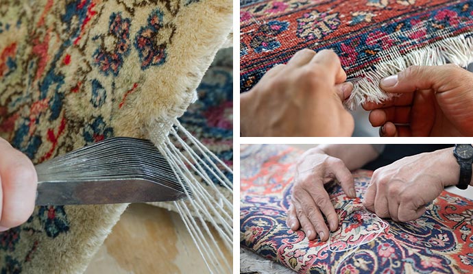 A collage showcasing different rug services